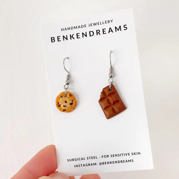 Cookie and chocolate block clay earrings