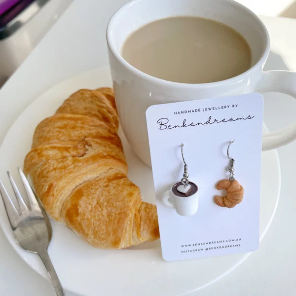Croissant coffee clay earrings